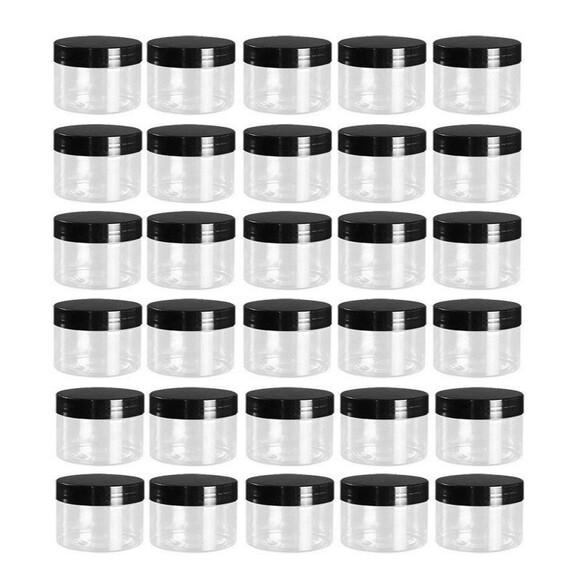 30 Pack 4oz Clear Plastic Jars w/ Black Lids Leak-Proof Round BPA-Free Food Safe - Picture 1 of 6